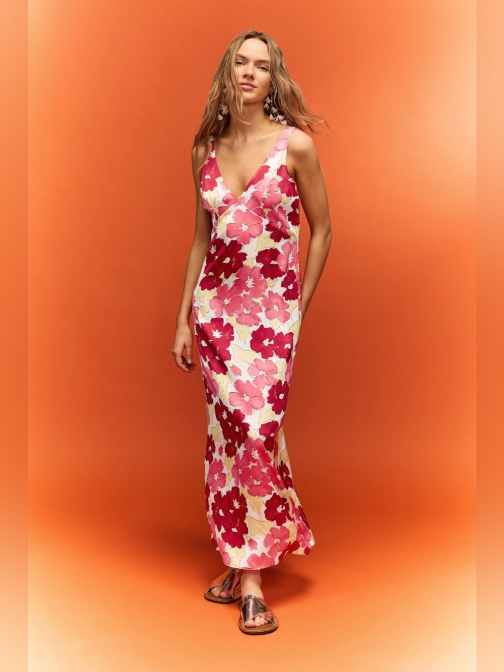 PLAN C Multi Floral Slip Dress Size 12